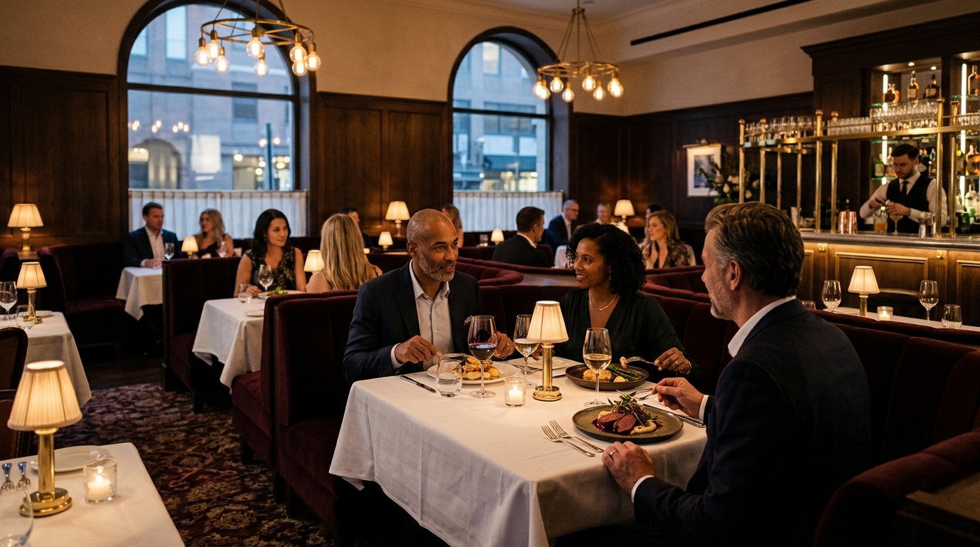 Fine dining restaurant with elegant plated dishes