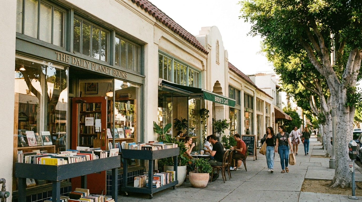 Franklin Village street with bookstore and café