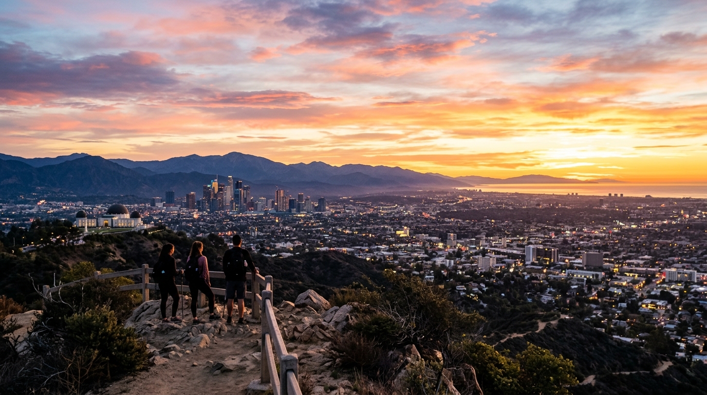 Mt. Hollywood sunset with Los Angeles cityscape