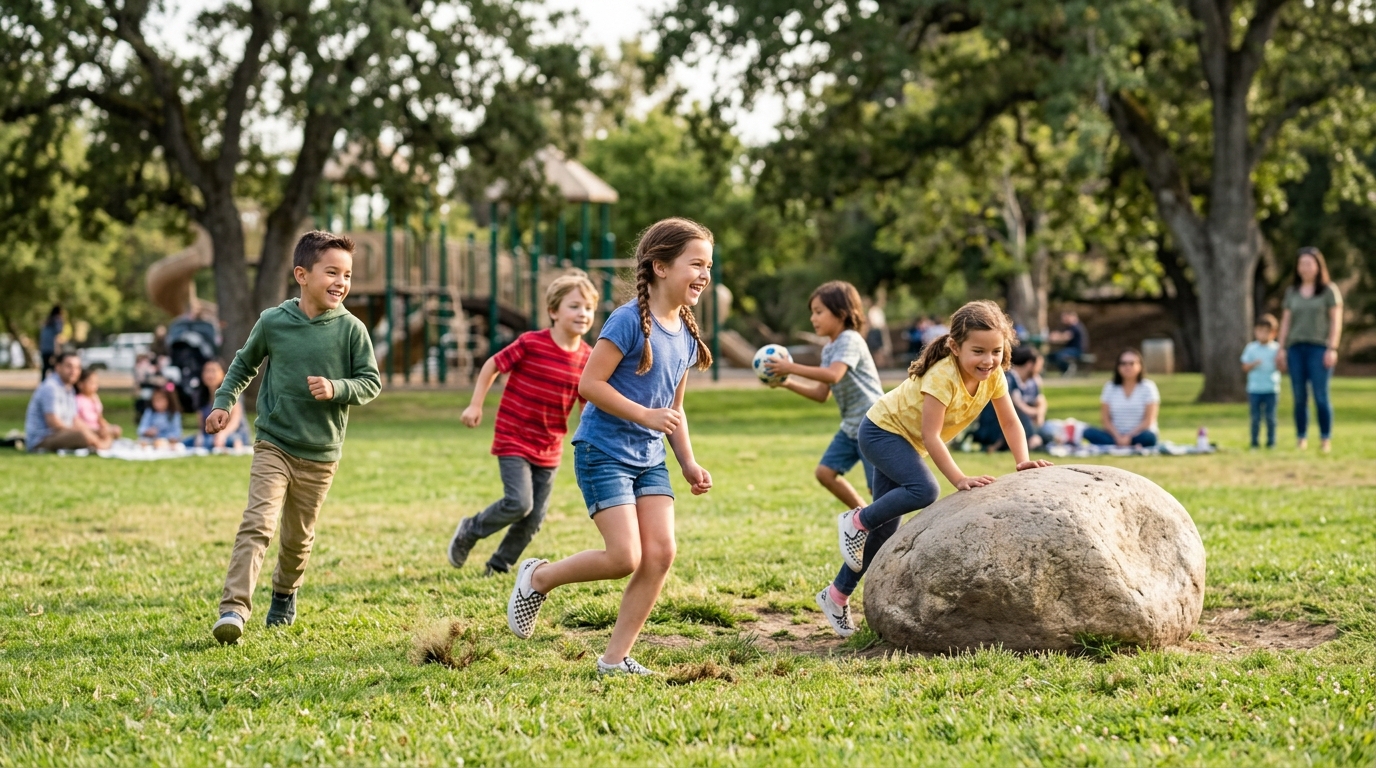 Children playing outdoors in park setting