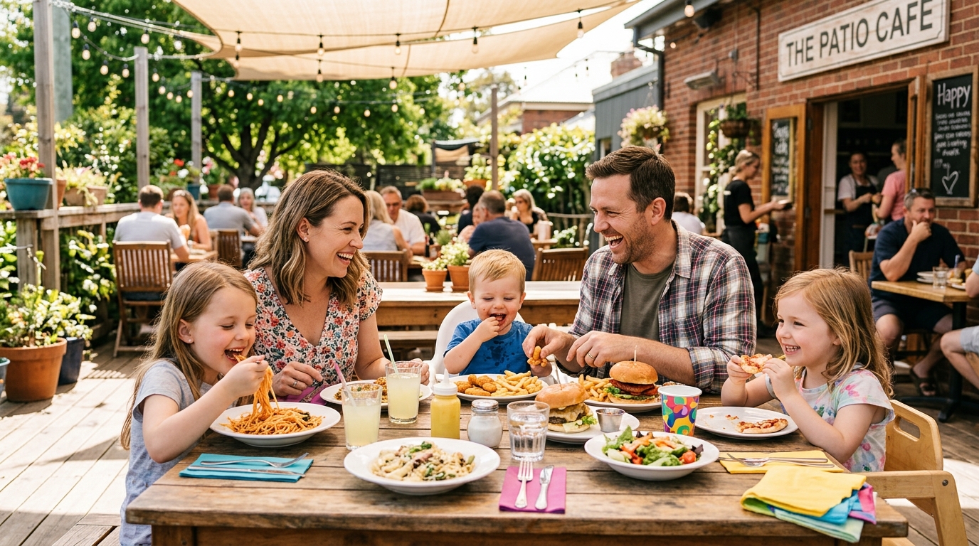 Family dining at casual restaurant with children