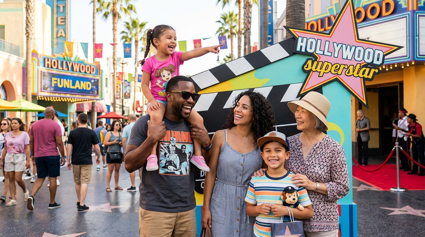 Family enjoying Hollywood entertainment attraction