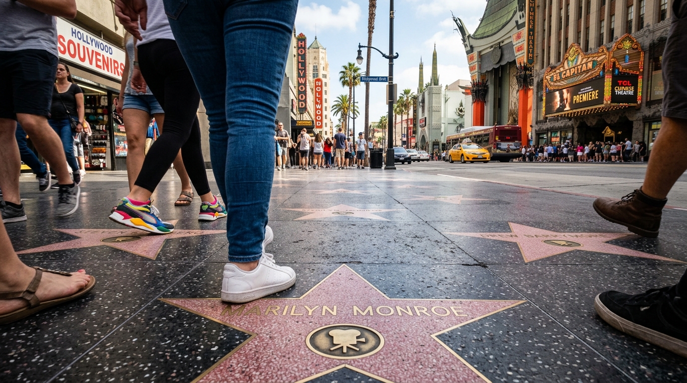 Hollywood Walk of Fame stars on sidewalk