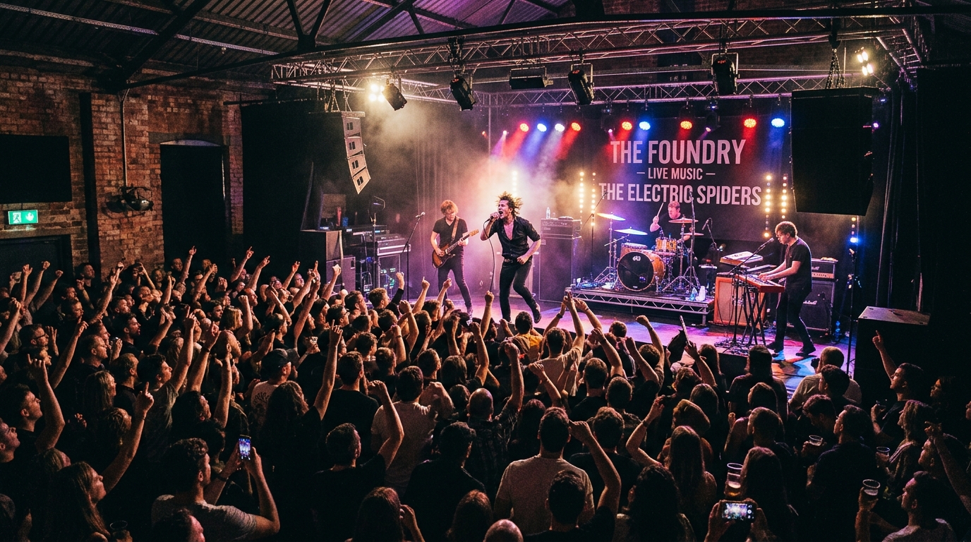 Live music venue stage with performers