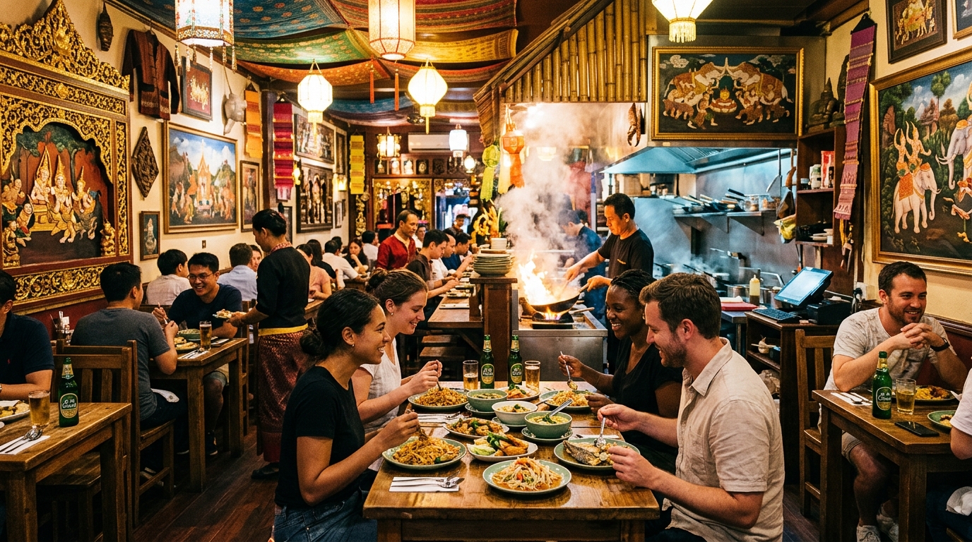 Thai restaurant interior with traditional décor