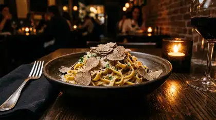 Handmade pasta with black truffles